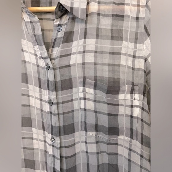ARITZIA Babaton 100% Silk Shirt - Grey Plaid - Button Up - Women SZ XXS - Picture 5 of 6